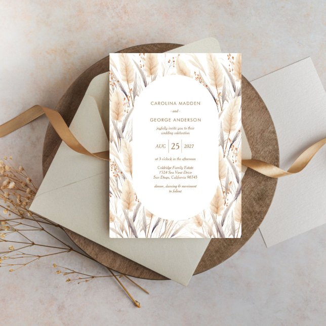 Boho Pampas Grass Wedding bjudande Inbjudningar (Skapare uppladdad)
