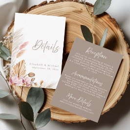 Boho Pampas Grass Wedding Details Card Inbjudningar