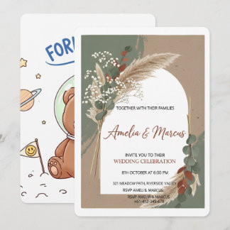 Boho Pampas Grass Wedding Invitation  Inbjudningar