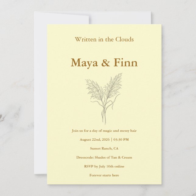 Boho Pampas Grass Wedding Invitation Minimalist Inbjudningar (Framsida)