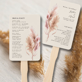 Boho Pampas Grass Wedding Program Hand Fan