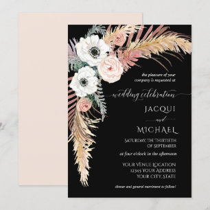 Boho Pampas Grass White Blommigt Handflatan Folia Inbjudningar