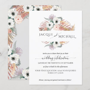 Boho Pampas Grass White  Blommigt Handflatan Inbjudningar