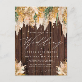 Boho Pampas Grass Wood Twinkle Ljus Bröllop Vykort