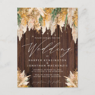 Boho Pampas Grass Wood Twinkle Ljus Bröllop Vykort