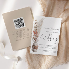 Boho Pampas Grasses QR Code Wedding bjudande Inbjudningar