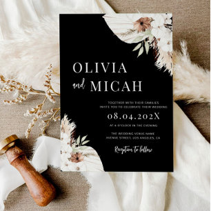 Boho pampas grässvart bröllopsinbjudan inbjudningar