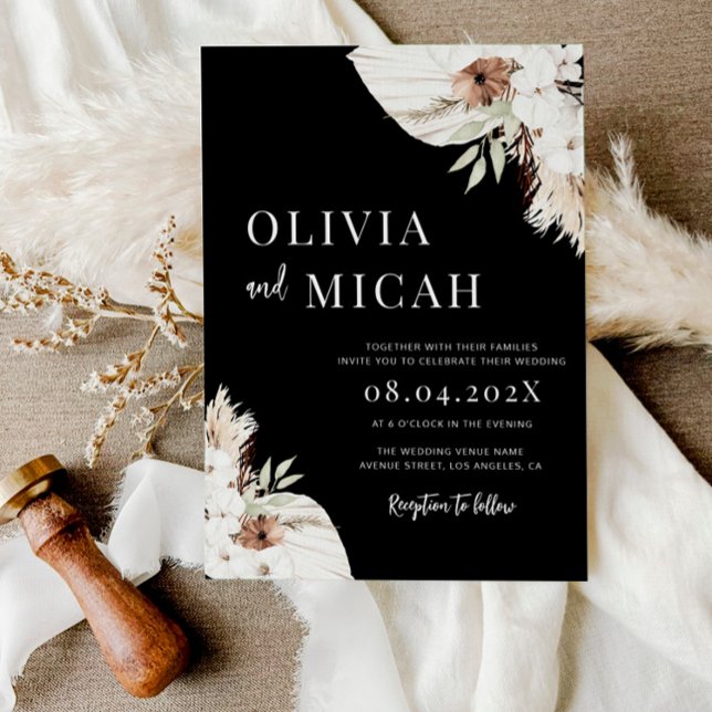Boho pampas grässvart bröllopsinbjudan inbjudningar (Skapare uppladdad)