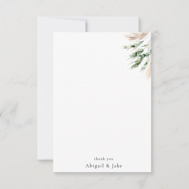 Boho Pampas & Greenery Minimalistisk Personlig Tack Kort (Framsida)