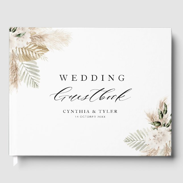Boho pampas grenery bröllop guestbook gästböcker (Framsida)