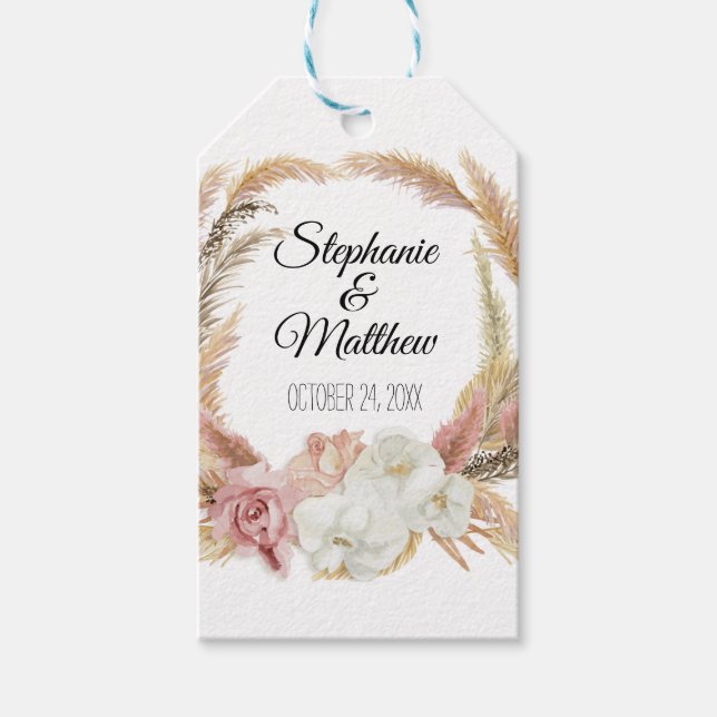 Boho Pampas Handflatan Foliage White  Blommigt Rus Presentetikett (Framsidan)