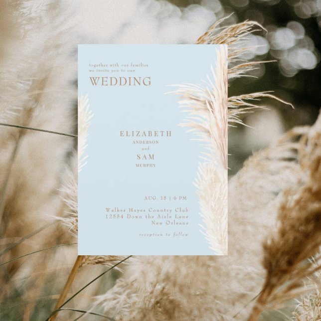Boho Pampas Himmel Blue Tillsammans med Bröllop Inbjudningar (Skapare uppladdad)