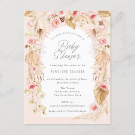boho pampas med rosa blommigt-babydusch inbjudan vykort