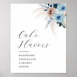 Boho pampas och Blue blommigt Cake flavations-teck Poster
