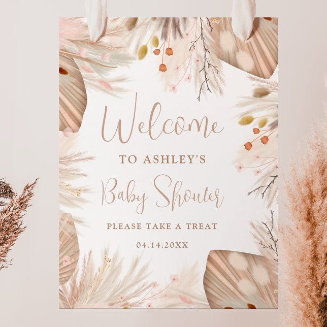 Boho pampas Onsdag (engelska) Poster (Boho pampas grass gender neutral welcome shower poster)