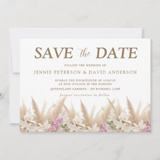 Boho Pampas & Orchid Save Date Card Bröllop Spara Datumet