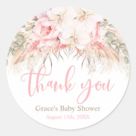 Boho Pampas Orchids Peonies Tack Baby Shower Runt Klistermärke