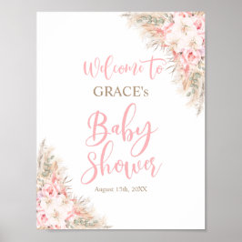 Boho Pampas Orchids Peonies Välkomna Baby Shower Poster