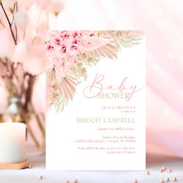 Boho Pampas Orchids Rosa Neutralt Baby Shower Inbjudningar