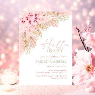 Boho Pampas Orchids Rosa Neutralt HEJ Baby Shower Inbjudningar