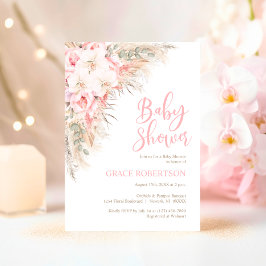 Boho Pampas Orkidéer Peonies Neutral Bebis Kalas Inbjudningar