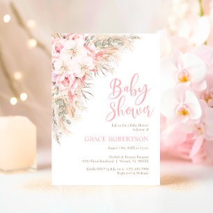 Boho Pampas Orkidéer Peonies Neutral Bebis Kalas Inbjudningar