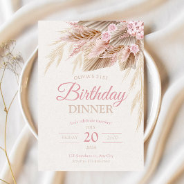 Boho Pampas Pink Modern Chic Birthday Girl Inbjudningar