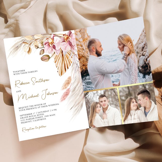 Boho Pampas Pink Orchid Floral QR Code Wedding Inbjudan (Skapare uppladdad)