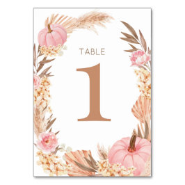 Boho Pampas pink Pumpkin Table number Bordsnummer