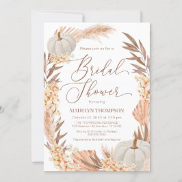 Boho Pampas Pumpkin White Bridal Shower Inbjudningar