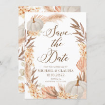 Boho Pampas Pumpkin White Fall Save the Date