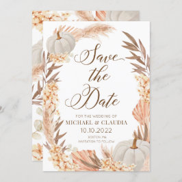 Boho Pampas Pumpkin White Fall Save the Date Inbjudningar