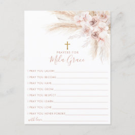 Boho Pampas Rosa Girl Blommigt Baptism Prayer Card Vykort