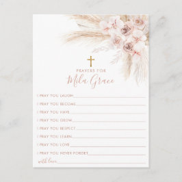 Boho Pampas Rosa Girl Blommigt Baptism Prayer Card Vykort