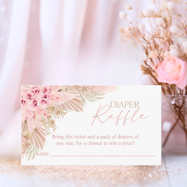Boho Pampas Rosa Girl Girl DIAPER RAFFLE Baby Show Tilläggskort (Boho Pampas Pink Girl DIAPER RAFFLE Baby Shower Enclosure Card)