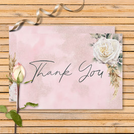 Boho Pampas & Rosa ros Bröllop Tack Kort