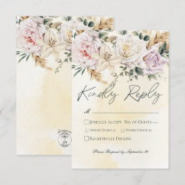 Boho Pampas & Rosa ros Cream Bröllop OSA Kort