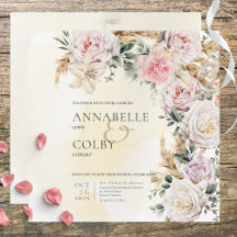 Boho Pampas & Rosa ros Square Cream Bröllop