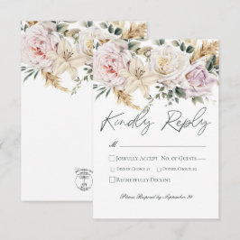 Boho Pampas & Rosa ros White Bröllop OSA Kort