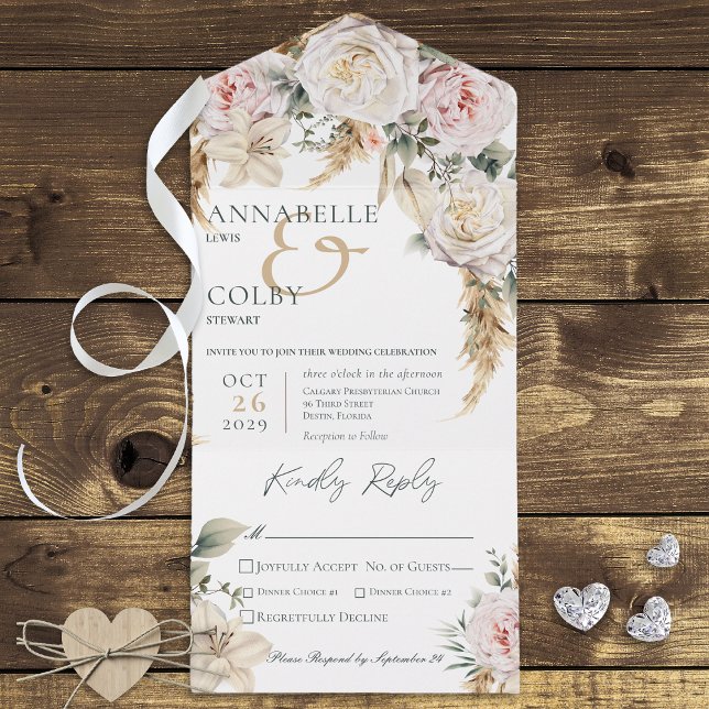 Boho Pampas & Rosa ros White Middag (Skapare uppladdad)
