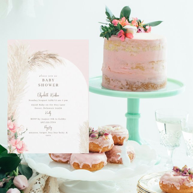 Boho Pampas Rosé Baby Shower Inbjudningar (Skapare uppladdad)