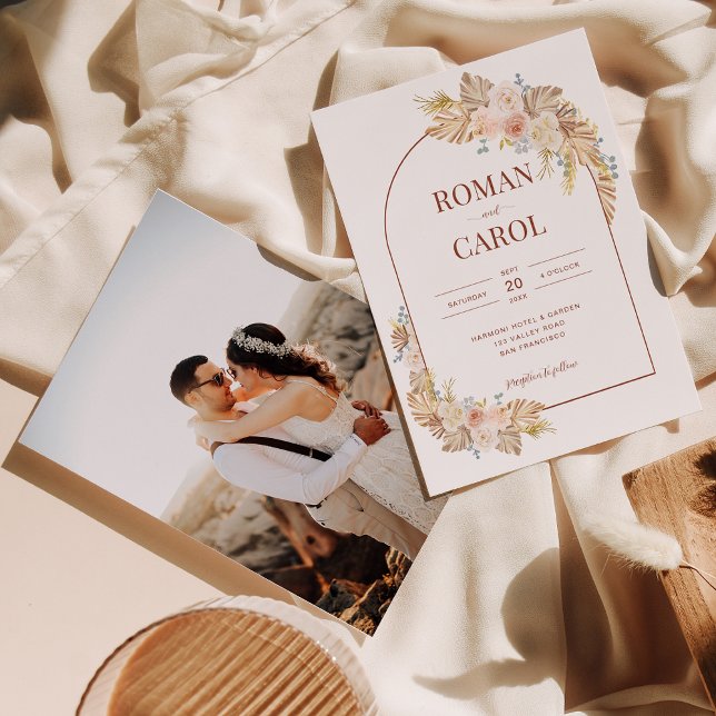 Boho Pampas Rustic Terracotta Arch Photo Bröllop Inbjudningar (Skapare uppladdad)