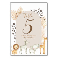 Boho Pampas Safari Animals Modern Bordsnummer