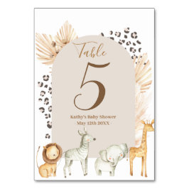 Boho Pampas Safari Animals Modern Bordsnummer