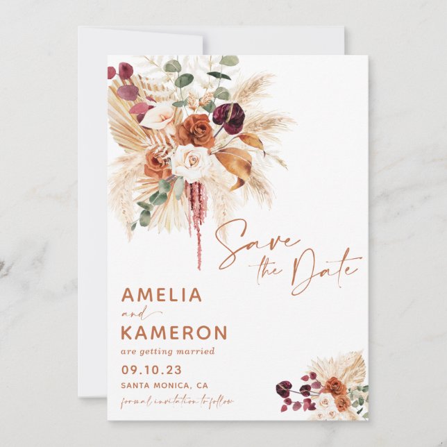 Boho Pampas Save The Date Card Spara Datumet (Framsida)