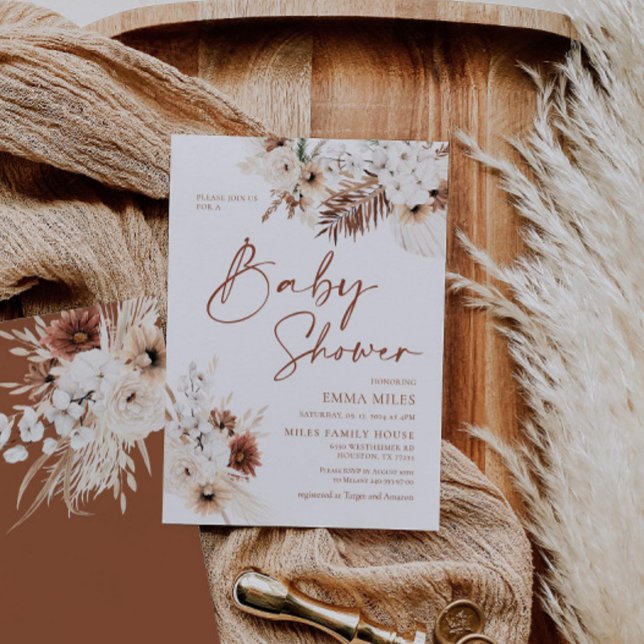 Boho Pampas Terracotta Baby Shower-inbjudan Inbjudningar (Skapare uppladdad)