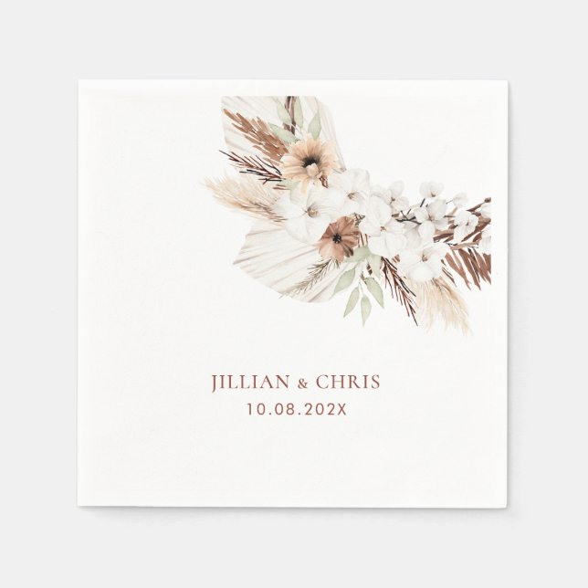 boho pampas terracotta blommigt bröllop pappersservett (Framsidan)