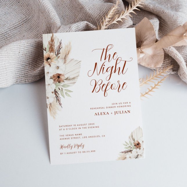 boho pampas terracotta blommigt rehearsal middag inbjudningar (Skapare uppladdad)