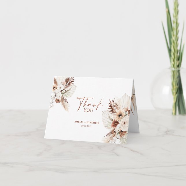 Boho Pampas Terracotta Bröllop - tackkort (Framsida)