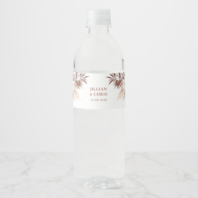 boho pampas terracotta bröllop vattenflaska etikett (Framsida)